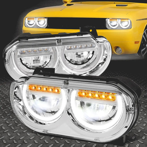 [Sequential Signal Led U-Halo Drl] 08-14 Dodge Challenger Headlights Chrome Speed Daddy