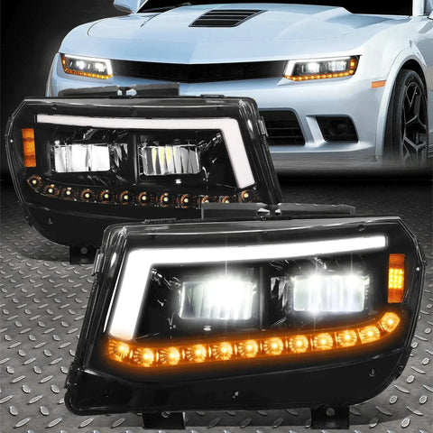 [Sequential Signal] 14-15 Chevy Camaro Drl Full Led Headlight Lamps Black Speed Daddy