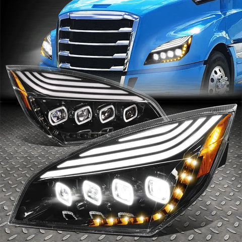 [Sequential Signal] 18-21 Cascadia Led Halo Drl Quad Projector Headlights Speed Daddy