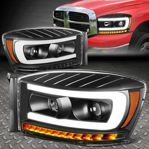 [Sequential Signal]06-09 Dodge Ram Led Drl Projector Headlights Black/Amber Speed Daddy