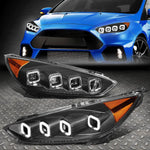 [Sequential Square Led Halos] 15-18 Focus Projector Headlights Black/Amber Speed Daddy