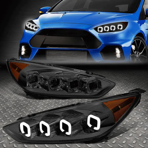 [Sequential Square Led Halos] 15-18 Focus Projector Headlights Smoked/Amber Speed Daddy