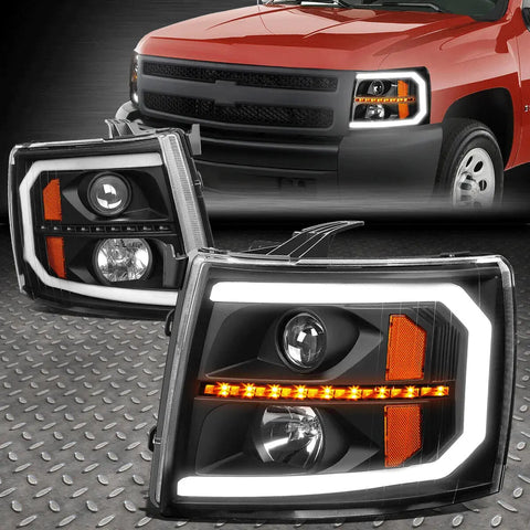 [Sequential Turn Signal] 07-13 Silverado Led Tube Drl Projector Headlights Speed Daddy