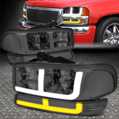 [Switchback F-Led Drl Turn Signal]99-07 Sierra 1500-3500 Headlights Smoked Speed Daddy