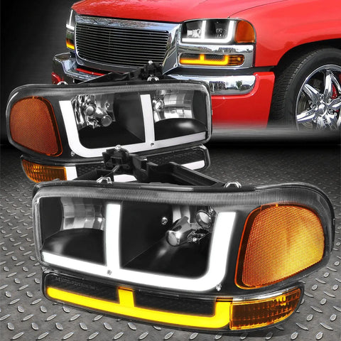 [Switchback F-Led Drl Turn Signal]99-07 Sierra Yukon Headlights Black/Amber Speed Daddy