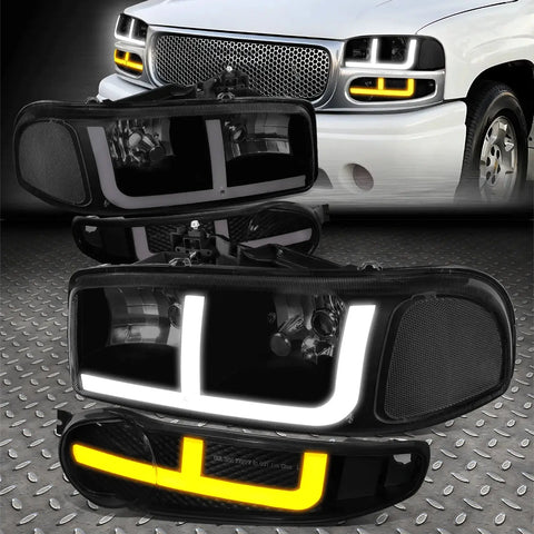 [Switchback F-Led Drl]01-07 Sierra 1500 Denali Headlight Bumper Lamp Tinted Speed Daddy