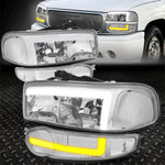 [Switchback L-Led Drl]01-07 Sierra 1500 Denali Headlight Bumper Lamps Chrome Speed Daddy