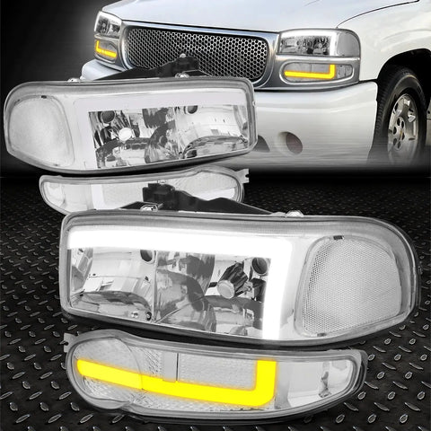 [Switchback L-Led Drl]01-07 Sierra 1500 Denali Headlight Bumper Lamps Chrome Speed Daddy