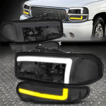 [Switchback L-Led Drl]01-07 Sierra 1500 Denali Headlight Bumper Lamps Smoked Speed Daddy