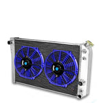 TRI CORE FULL ALUMINUM RADIATOR+2 X 10" BLUE FAN 82-02 CHEVY S10/BLAZER/CORVETTE DNA MOTORING