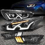 [U-Halo]Black Clear Led Projector Headlights+Black Fog Light 15-17 Focus Speed Daddy