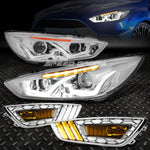 [U-Halo]Chrome Amber Led Projector Headlights+Chrome Foglight 15-17 Focus Speed Daddy