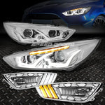 [U-Halo]Chrome Clear Led Projector Headlights+Chrome Fog Light 15-17 Focus Speed Daddy