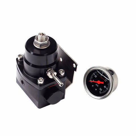 Universal Adjustable Fuel Pressure Regulator+100Psi Gauge Kit 6An Fitting End BLACKHORSERACING