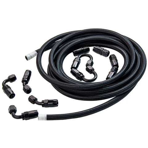 Black AN6 - 6AN Nylon Steel Braided OIL FUEL Line Fitting Hose End Adaptor KIT MAXPEEDINGRODS UK