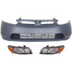 Bumper Kit For 2006-2008 Honda Civic Front 4-Door Sedan With Headlight 3Pc CPW